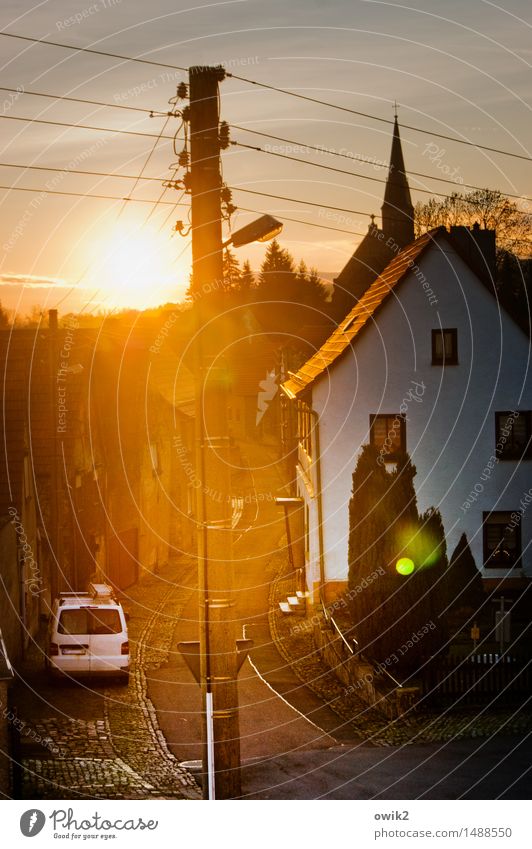 occident Street lighting Electricity pylon Cable gonna Saxony-Anhalt Germany Harz Village Populated House (Residential Structure) Church Building Church spire