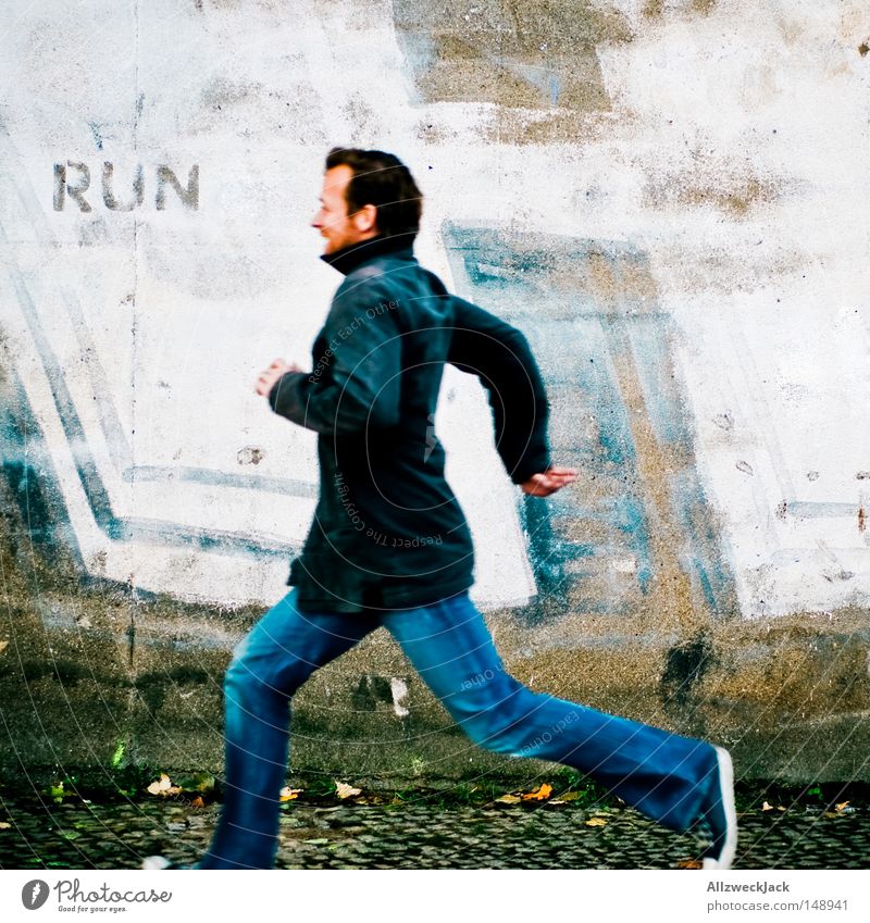BLN08 | Kalle runs Walking Running sports Sprinter Going Escape Flee Wall (barrier) Wall (building) Graffiti Fear Panic Playing Man