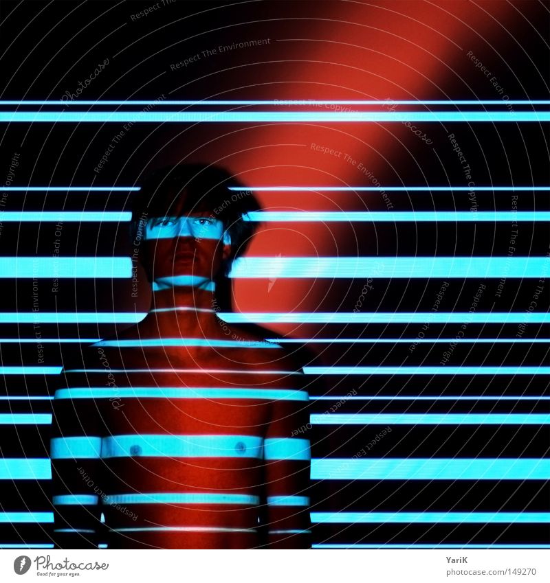 deleted Light Man Upper body Stripe Multicoloured Visual spectacle Portrait photograph Line Barcode Play of colours Wall (building) Black Shadow Drop shadow