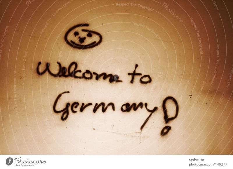 Welcome to Germany! Novella Background picture Legacy Derelict Vacancy Building Vandalism Emotions Wall (building) Dark Spray Typography Meaning Irony Sarcasm