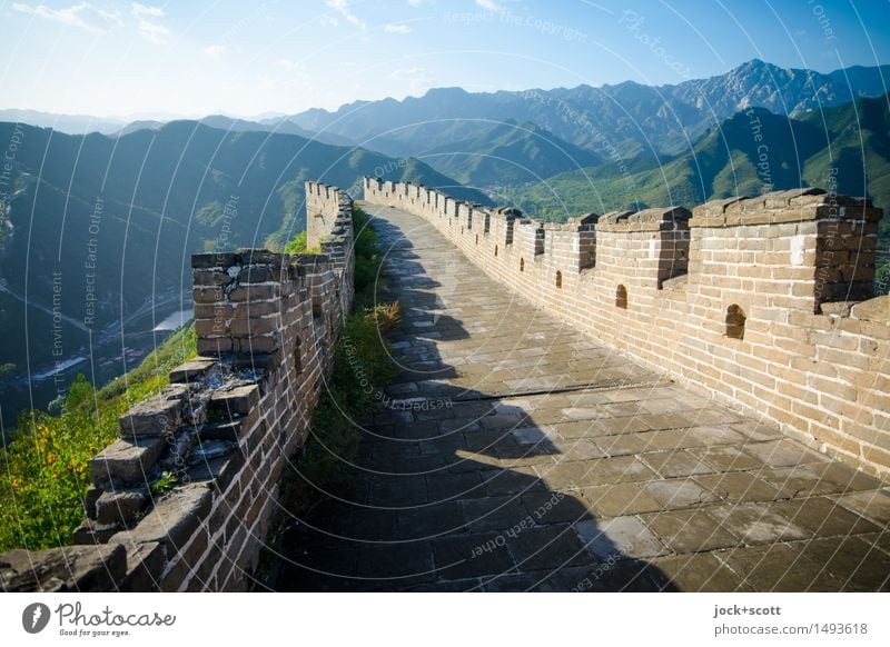 big wall Far-off places World heritage Cinese architecture Landscape Cloudless sky Beautiful weather Mountain China Tourist Attraction Landmark Great wall