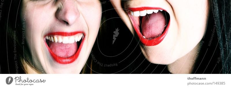 Shout it out loud!!! Red Lipstick Mouth Make-up Write Squeak Scream Creepy Wearing makeup Feminine Delicate White Fear Panic Woman Tongue Pallid Teeth