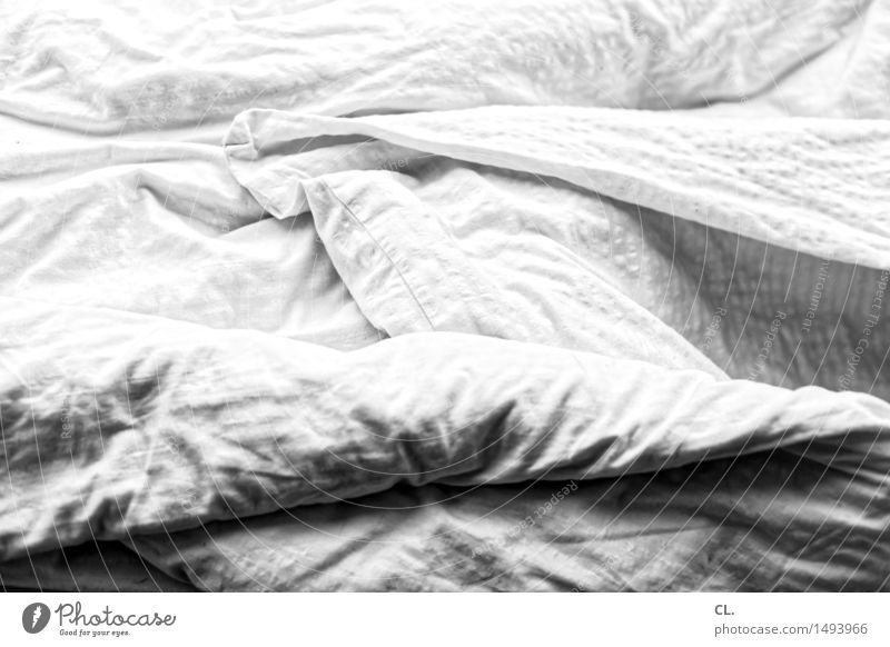 bedspread Living or residing Flat (apartment) Bed Bedroom Cloth Folds Blanket Esthetic Complex Black & white photo Interior shot Abstract Structures and shapes