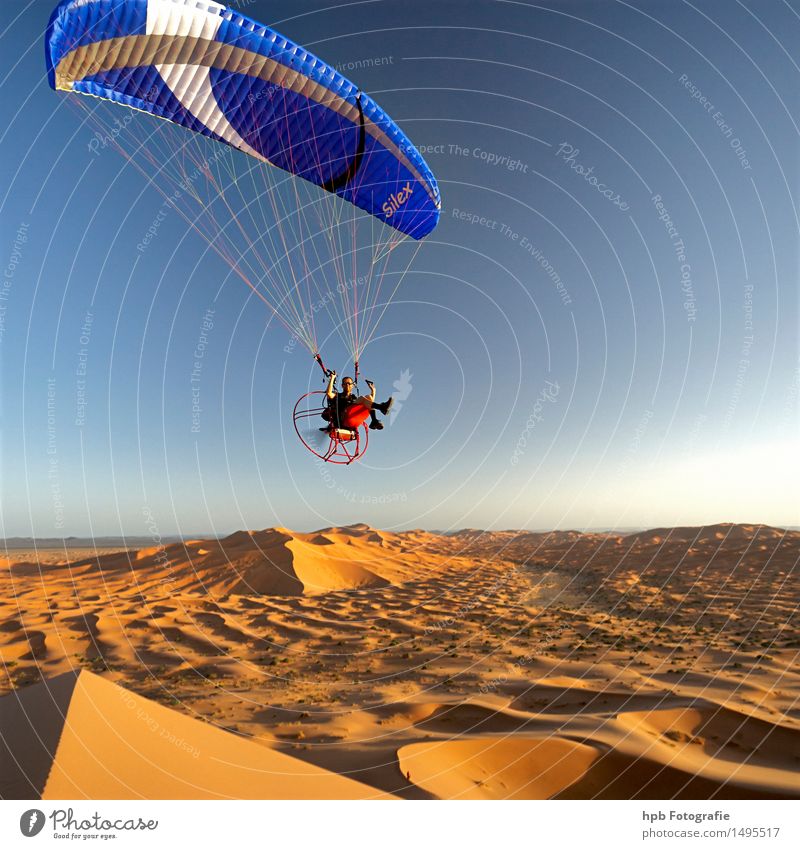 Flight in the Sahara Sports Nature Landscape Air Sun Summer Beautiful weather Warmth Desert Aviation Aircraft Sand Flying Athletic Exceptional Free Infinity