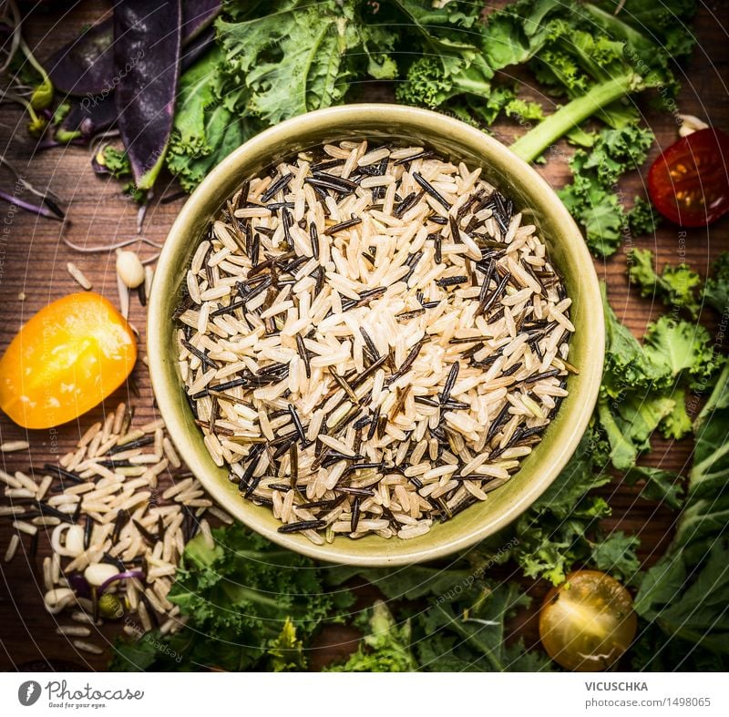 Wild rice with vegetable ingredients Food Vegetable Grain Herbs and spices Nutrition Lunch Dinner Organic produce Vegetarian diet Diet Bowl Healthy Eating Life