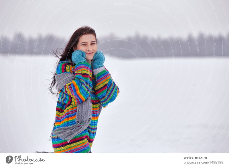 Young woman in a sweater on a winter walk Happy Beautiful Vacation & Travel Winter Snow Hiking Human being Youth (Young adults) Woman Adults Head