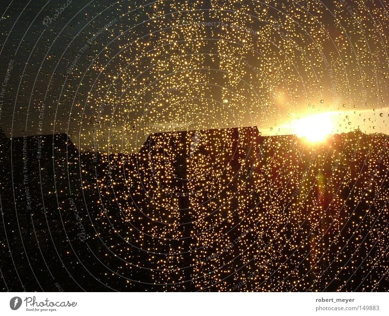 shining crystals Sun Bright Warmth Lighting Sunset Evening Back-light Water Drops of water Crystal structure Glimmer Wet Rain Window Illuminate Germany Autumn