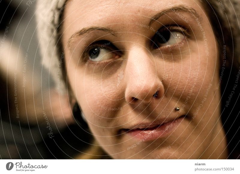 mutt dat be ? Portrait photograph Face Cap Eyes Rotate Skeptical Laughter Indulgent Piercing Woman twist your eyes