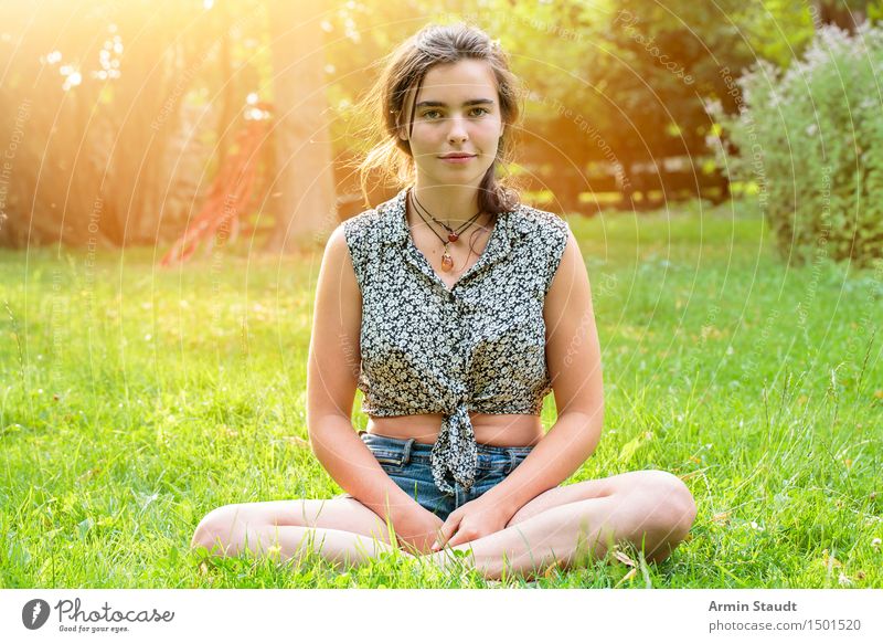 in the garden Lifestyle Style Happy Beautiful Harmonious Contentment Relaxation Meditation Summer Garden Human being Feminine Young woman Youth (Young adults)