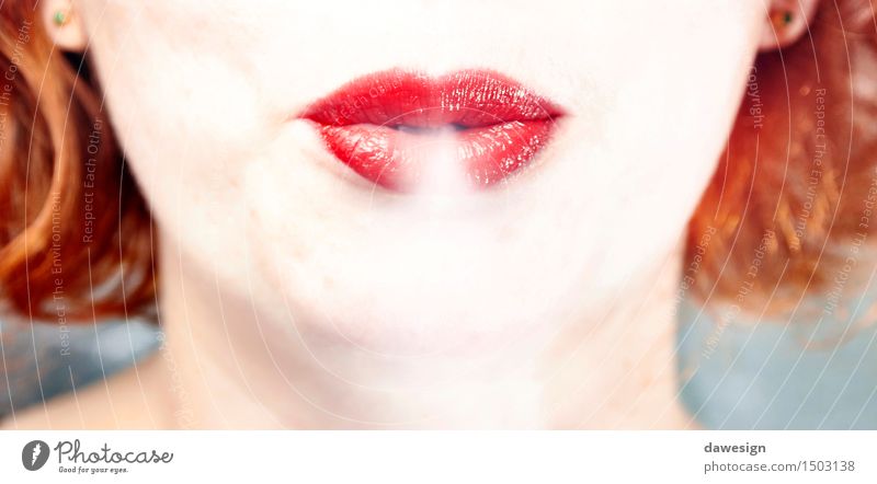 Red lips of young woman Lifestyle Beautiful Health care Business Feminine Girl Woman Adults Face Mouth Lips 1 Human being 18 - 30 years Youth (Young adults) Fog