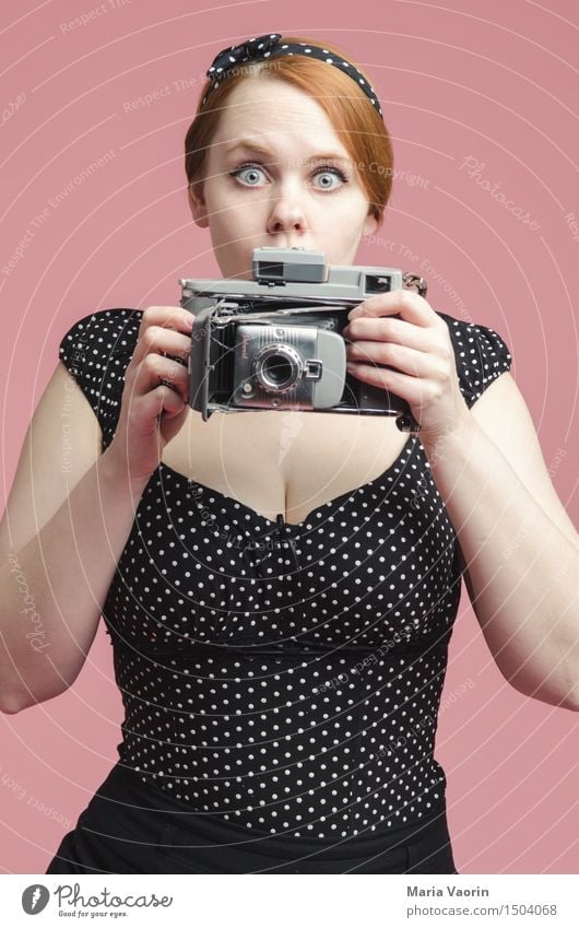 pin-up Style Camera Human being Feminine Young woman Youth (Young adults) 1 18 - 30 years Adults Artist Rockabilly Fashion Red-haired Part Observe To hold on