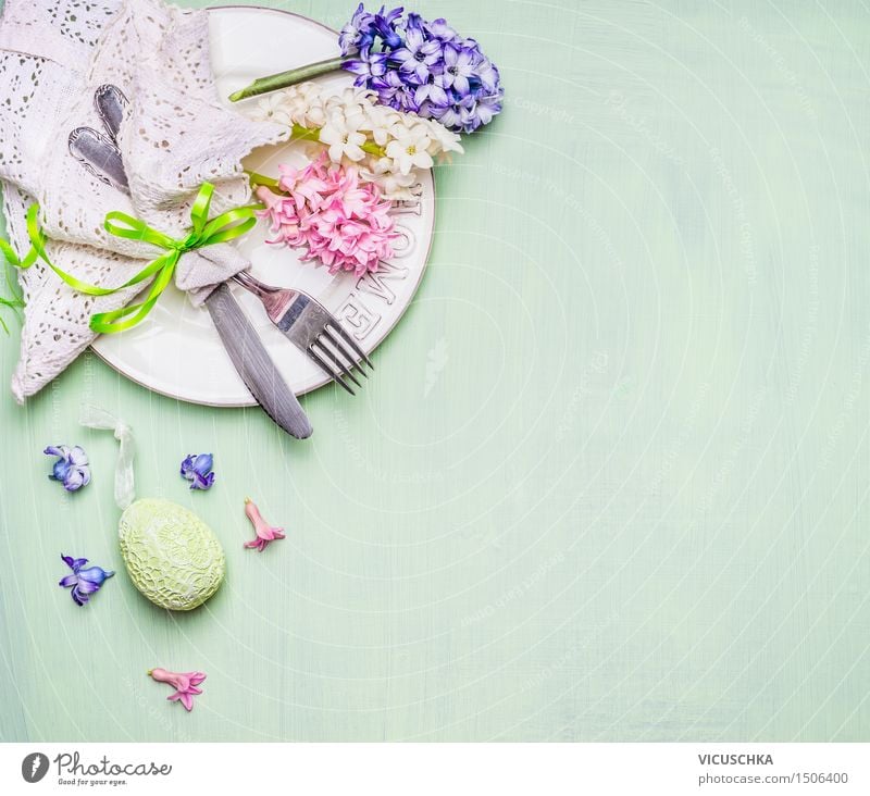 Easter table setting with flowers and egg Lunch Banquet Crockery Cutlery Style Design Living or residing Flat (apartment) Interior design Decoration Table Party