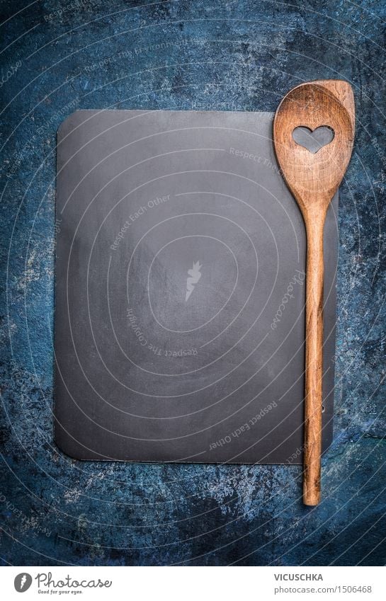 Empty table with cooking spoon on rustic background Nutrition Shopping Design Kitchen Event Restaurant Wooden spoon Heart Style Background picture Dish