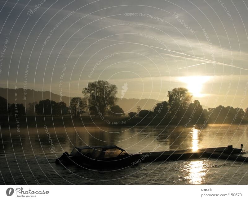In the morning Elbe Dawn Sunrise Sunset River Dusk Jetty Nature Landscape Water Fog Watercraft Brook