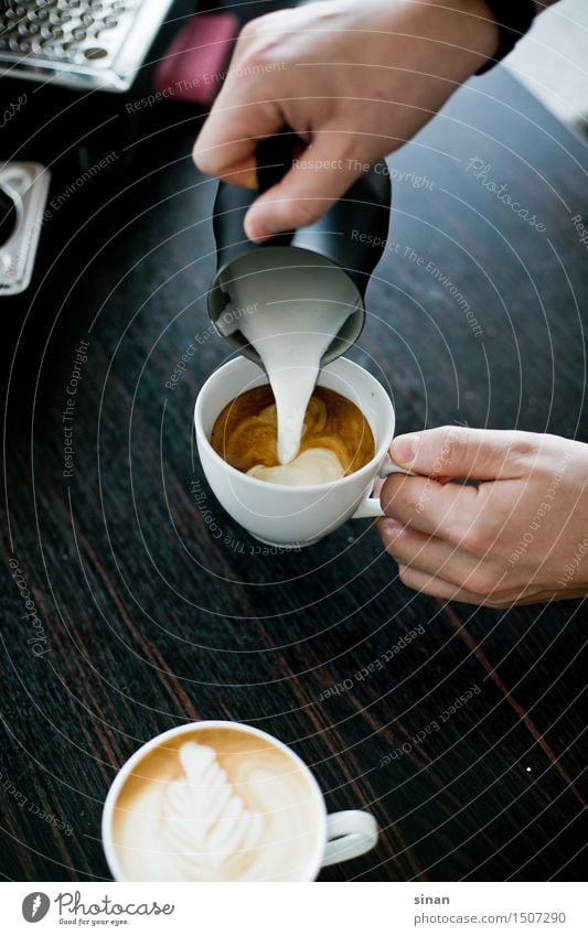 capuccino Food Nutrition Breakfast Beverage Hot drink Coffee Espresso Cappuccino Cup Lifestyle Kitchen To enjoy pour Milk jug Espresso machine worktop