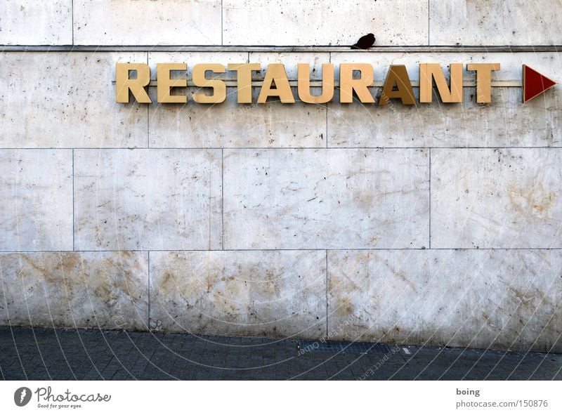 tilting A Restaurant Characters Sign Letters (alphabet) Capital letter Gastronomy Signage Reserved Kitchen Neon sign Pigeon Guest Direction Arrow Advertising