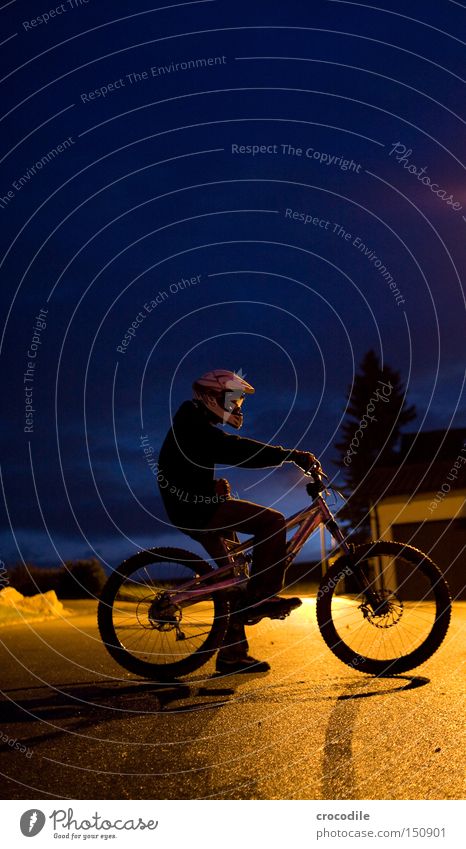 NightRider Motorcyclist Bicycle Sports Helmet Man Twilight Lamp Stand Sit Tire Tree Joy Extreme sports downhill freeride