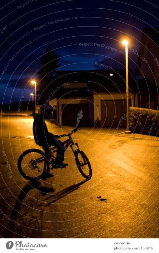 Nightrider IV Motorcyclist Bicycle Sports Helmet Man Twilight Lamp Stand Sit Tire Tree Extreme sports Peace Playing downhill freeride