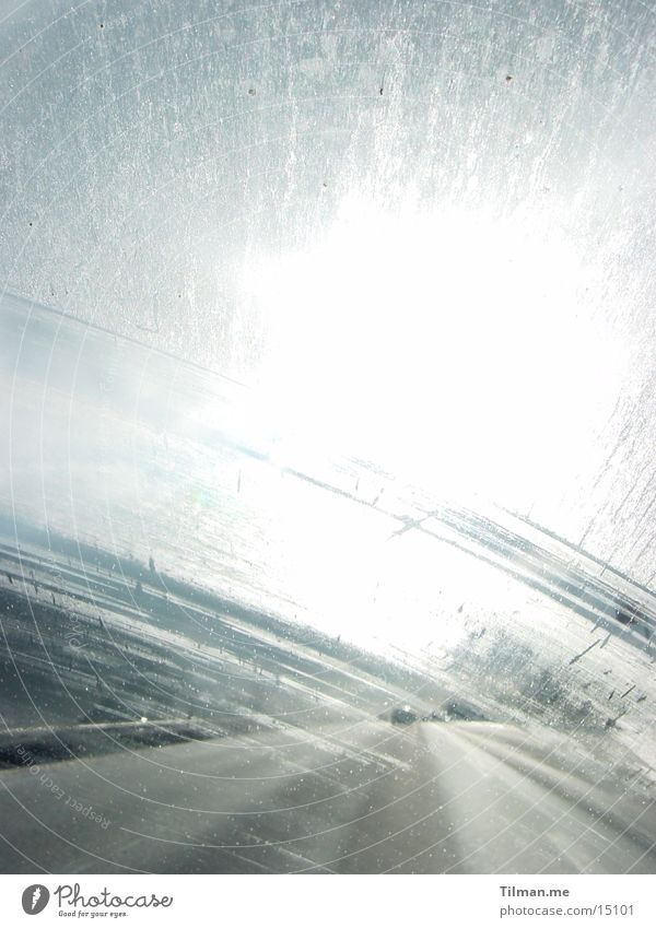 Motorway trip into the winter sun Highway Back-light Windscreen Transport Sun Snow
