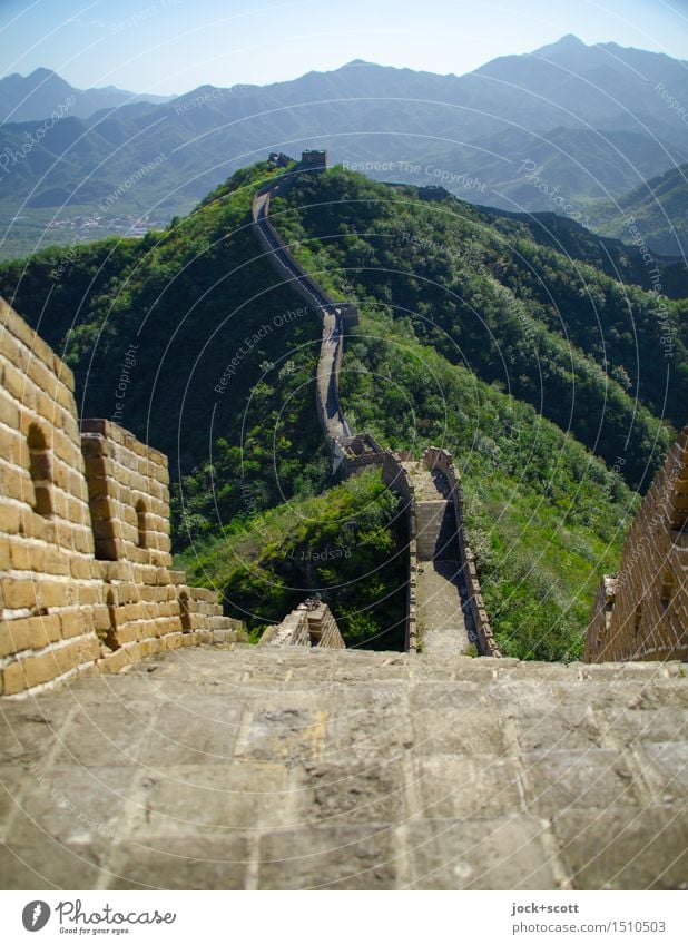 Beyond the horizon! Far-off places Cinese architecture World heritage Cloudless sky Beautiful weather Mountain Tourist Attraction Landmark Great wall Famousness