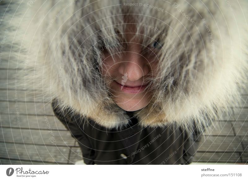 Inuit Lady Woman Hooded (clothing) Spree Footbridge Funny Pelt Looking Joy Coast fur cap