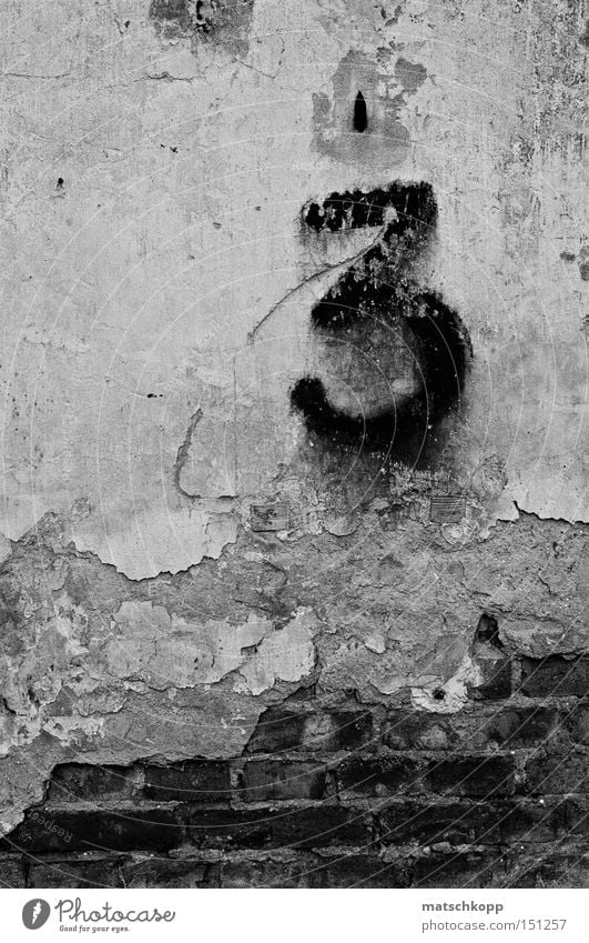 Expired Number Three 3 Digits and numbers Ruin Old Derelict Shabby Dirty Wall (barrier) Dismantling Black & white photo Brick Signs and labeling