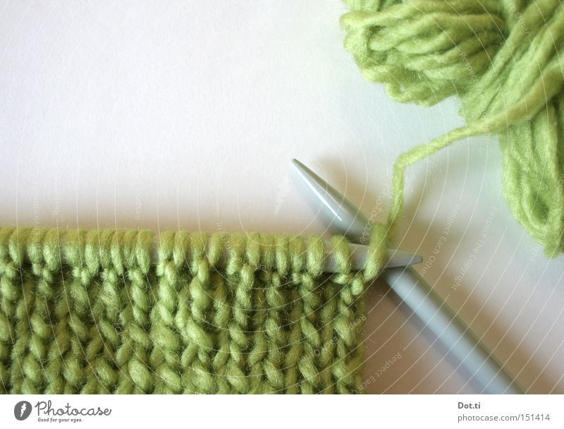 needlework Leisure and hobbies Handcrafts Knit Clothing Scarf Soft Green Accuracy Knitting needle Wool Ball of wool Loop Knot Colour photo Interior shot