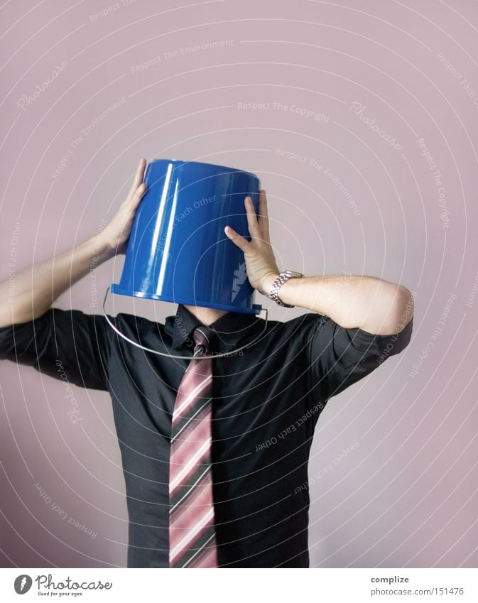 One in the bucket Loser Career Man Adults Shirt Tie Blue Emotions Shame Stress Aggravation Idea Creativity Fiasco Feeble Businesspeople Overburden Psychiatry