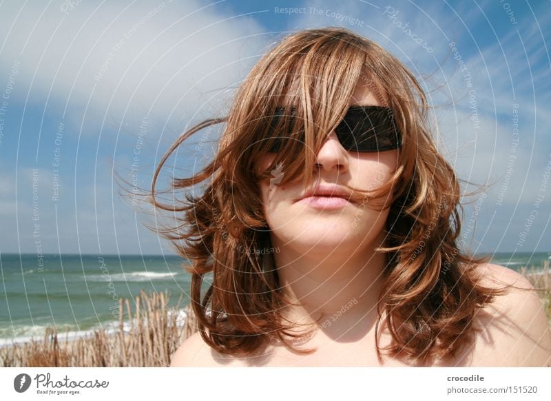 Beach Nixie ll Woman Ocean Hair and hairstyles Blow Wind Sunglasses Sand Waves Clouds Mouth Lips Beautiful