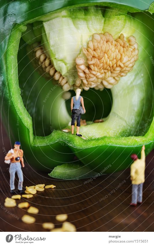Mini - Worlds Green Pepper Caves Human being Masculine Feminine Woman Adults Man 3 Brown Yellow Colour photo Multicoloured Interior shot Studio shot Close-up
