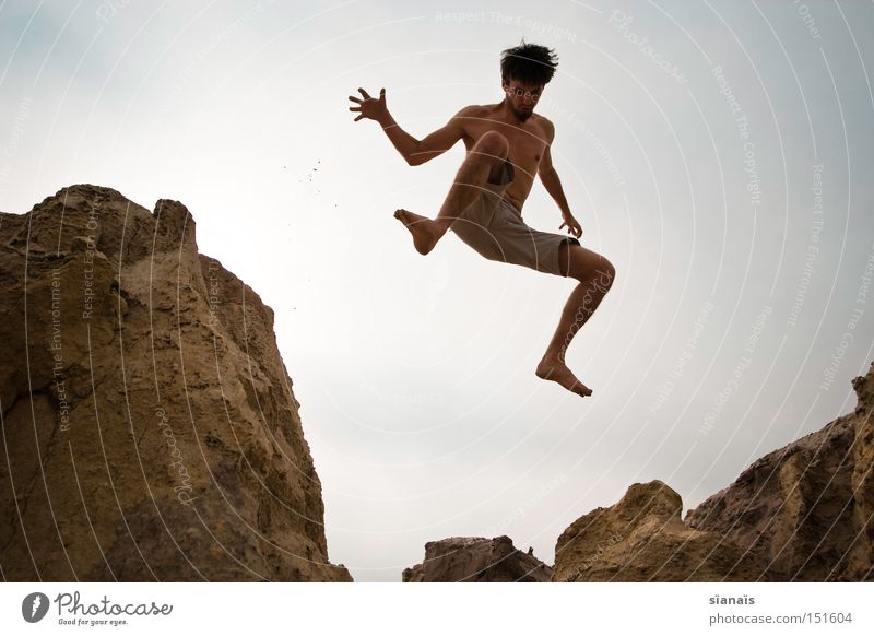 if you fall Mining Soft coal mining Mars Jump Man Rock To fall Sudden fall Weightlessness Body Action Dynamics Desert Summer Joy Playing Youth (Young adults)