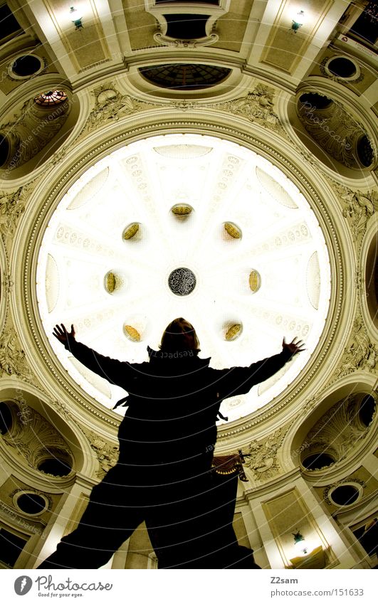 uprising Silhouette Round Domed roof Light Stand Man Human being Looking Easygoing Shows Architecture baroque Long exposure lanzeit exposure Stage play