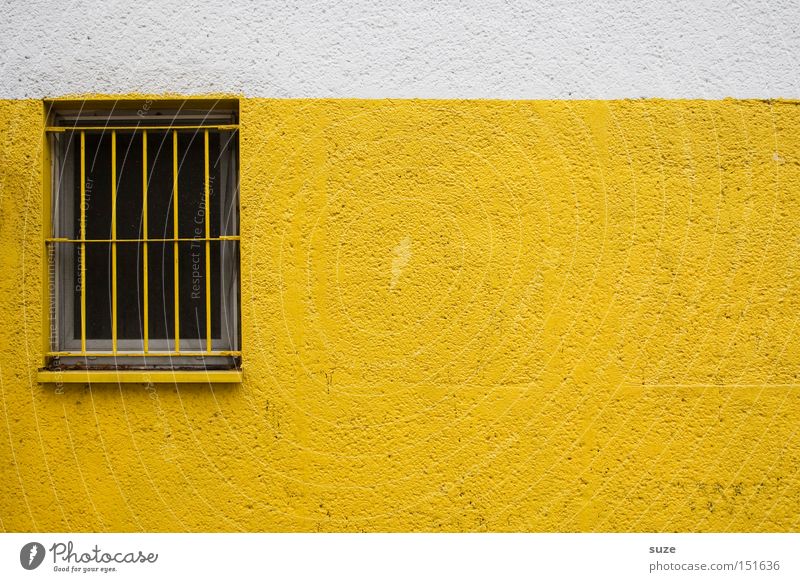 Swedish curtains II Wall (barrier) Wall (building) Facade Window Yellow Grating Plaster Safety Colour photo Multicoloured Exterior shot Deserted