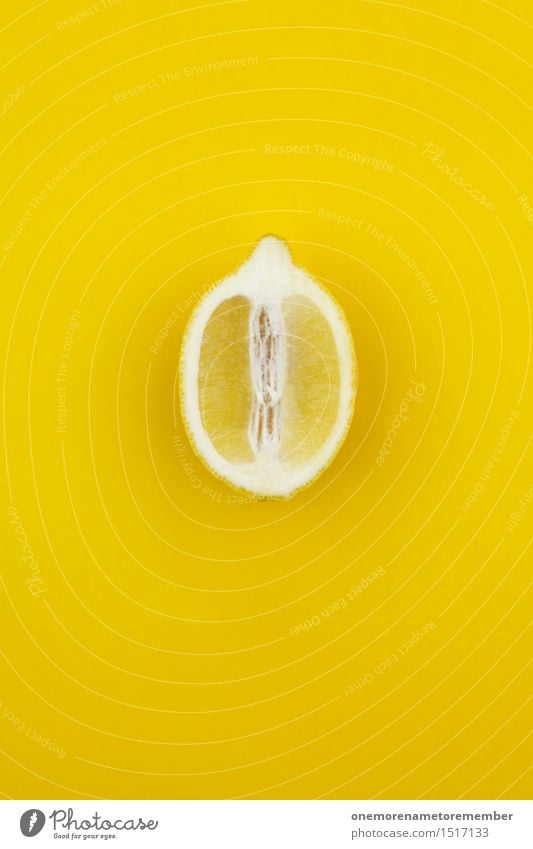 Jammy lemon on yellow Art Esthetic Gaudy Yellow Colour Intensive Lemon Lemon yellow Lemon juice Slice of lemon Vitamin C Healthy Eating Vitamin-rich