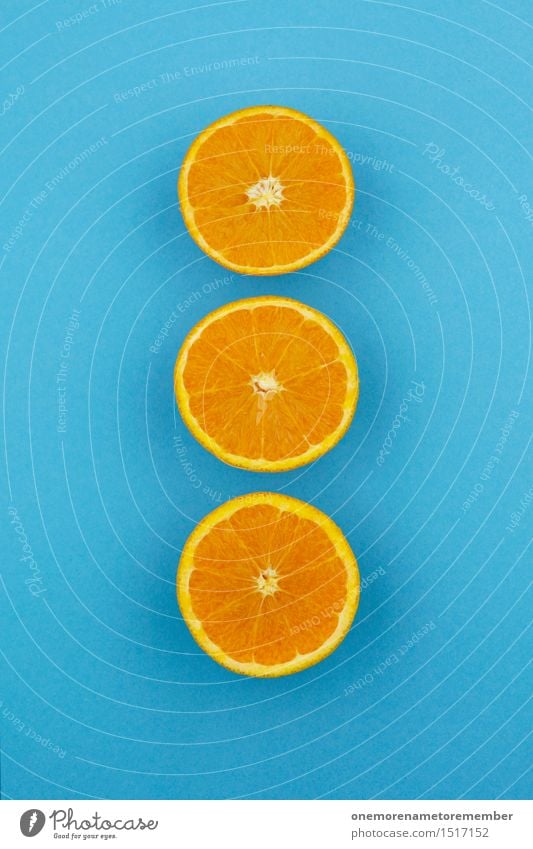 Jammy Orange Triple on Blue Art Work of art Esthetic Orange juice Orange peel Orange slice Orange tea 3 Row Symmetry Division Contrast Complementary colour