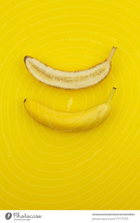 Jammy banana halves on yellow Art Work of art Esthetic Banana Banana plantation Banana clip Yellow Yellowness Division Half Fruit Healthy Healthy Eating