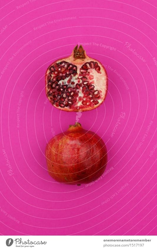 Jammy pomegranate double on magenta Art Work of art Esthetic Pomegranate Half Fruit Magenta Pink Delicious Healthy Eating Red Vitamin-rich Logistics Design