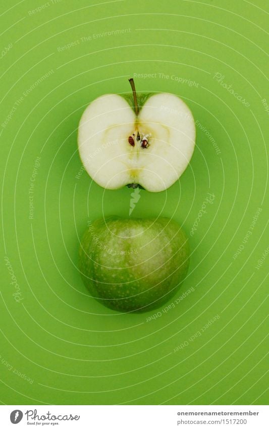 Jammy apple halves on green Art Work of art Esthetic Apple Tree of knowledge Apple tree Apple juice Apple harvest Apple skin Apple stalk Apple puree Green
