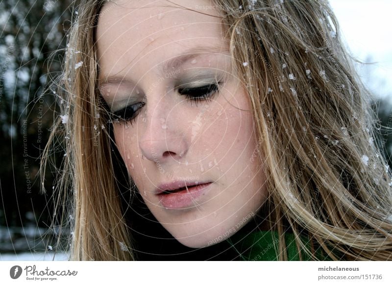 show yourself Winter Snow Coat Portrait photograph Face Longing Flake Wet Beautiful