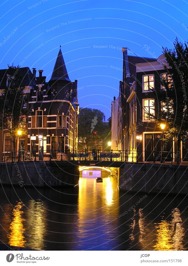 Amsterdam Netherlands Capital city Relaxation Gracht Water Night Light Watercraft