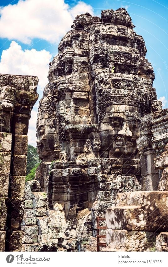 Angkor Thom Temple view, Siem reap, Cambodia Face Vacation & Travel Tourism Virgin forest Rock Ruin Building Architecture Monument Stone Old Historic Society