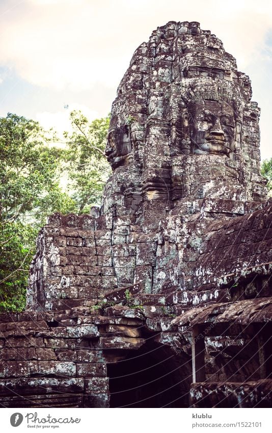 Angkor Thom Temple view, Siem reap, Cambodia Face Vacation & Travel Tourism Virgin forest Rock Ruin Building Architecture Monument Stone Old Historic Society