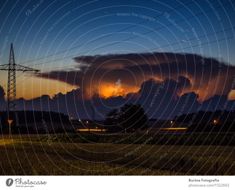 Eye of the storm Summer Nature Landscape Elements Air Clouds Storm clouds Stars Gale Thunder and lightning Tree Field Hill Blue Brown Colour photo Exterior shot