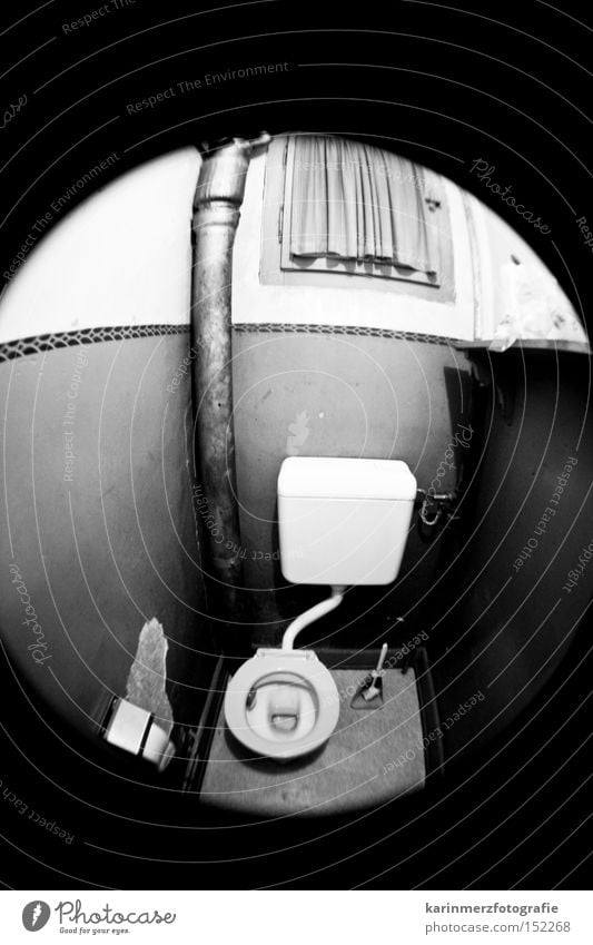 00 Bathroom Bowl Fisheye Black & white photo Hollow Toilet Hut Rinse