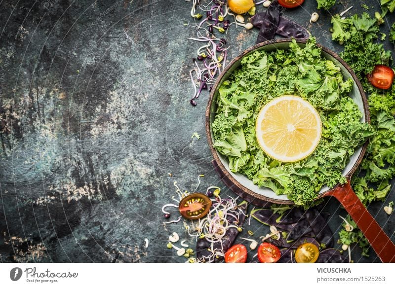 Fresh green cabbage with lemon and ingredients Food Vegetable Herbs and spices Nutrition Dinner Organic produce Vegetarian diet Diet Crockery Pot Style Design