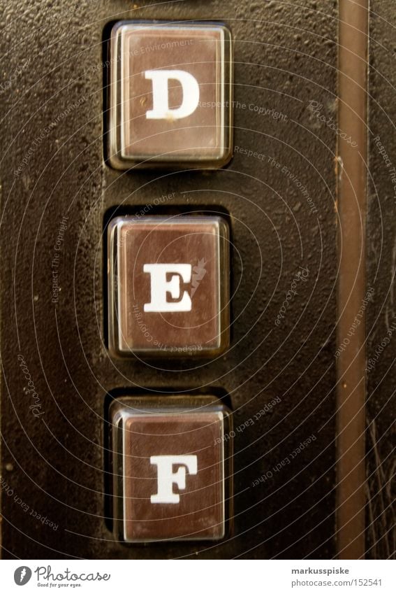 D.E.F. Letters (alphabet) Characters Typography Brown Retro Vending machine Housing Industry Touch