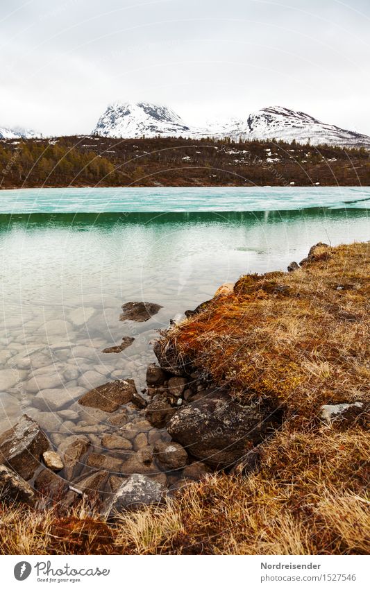Cold, clear water Senses Calm Hiking Nature Landscape Elements Clouds Spring Winter Climate Bad weather Rain Grass Mountain Snowcapped peak Coast Lake Water