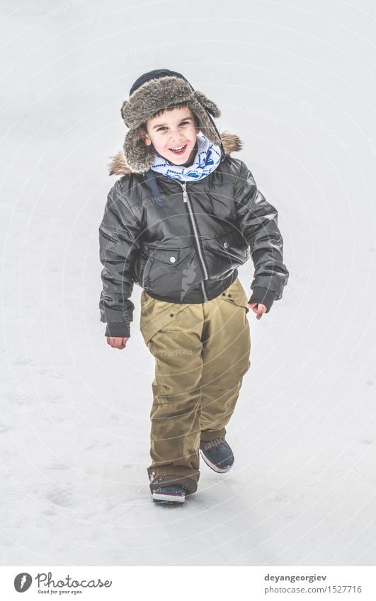 Child playing on the snow Joy Happy Winter Snow Boy (child) Infancy Nature Park Jacket Small White walking Seasons cold away back kid one Frost childcare ice