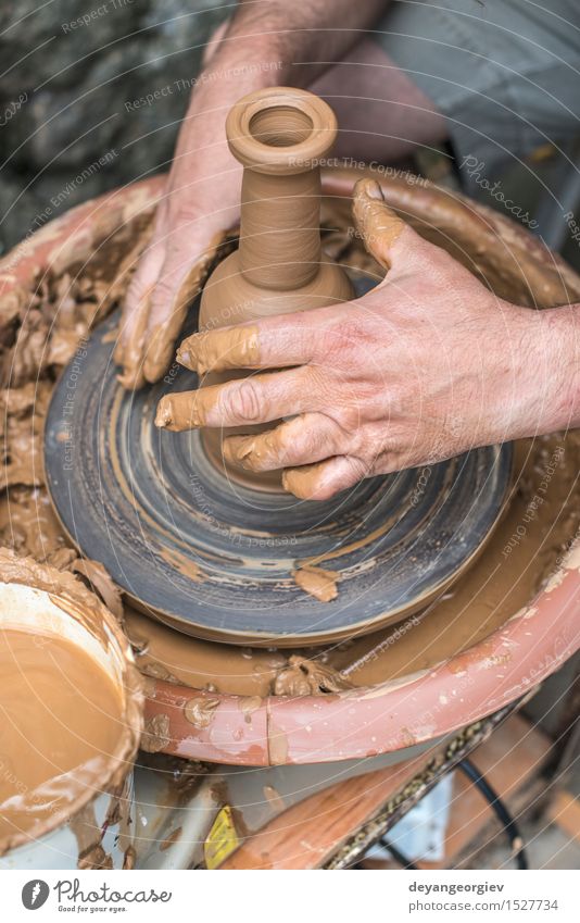 Potter makes clay bottle Bowl Handicraft Work and employment Craft (trade) Art Make Clay pottery wheel Artisan Creation workshop Self-made ceramic Vase jar