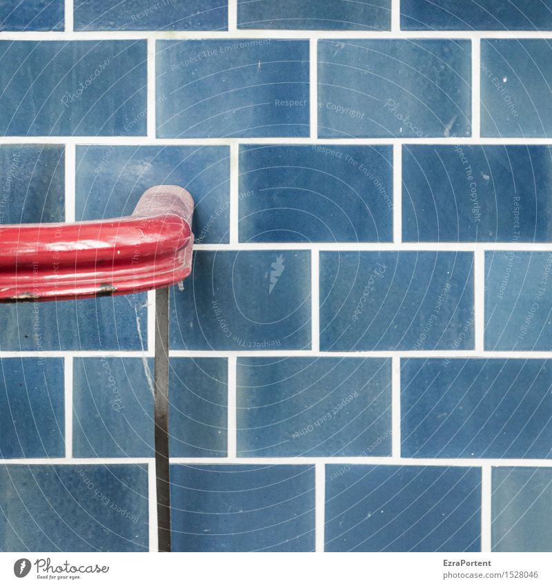 End rail Wall (barrier) Wall (building) Facade Line Blue Red Beginning Design Colour To hold on Hold Handrail Tile Colour photo Subdued colour Exterior shot